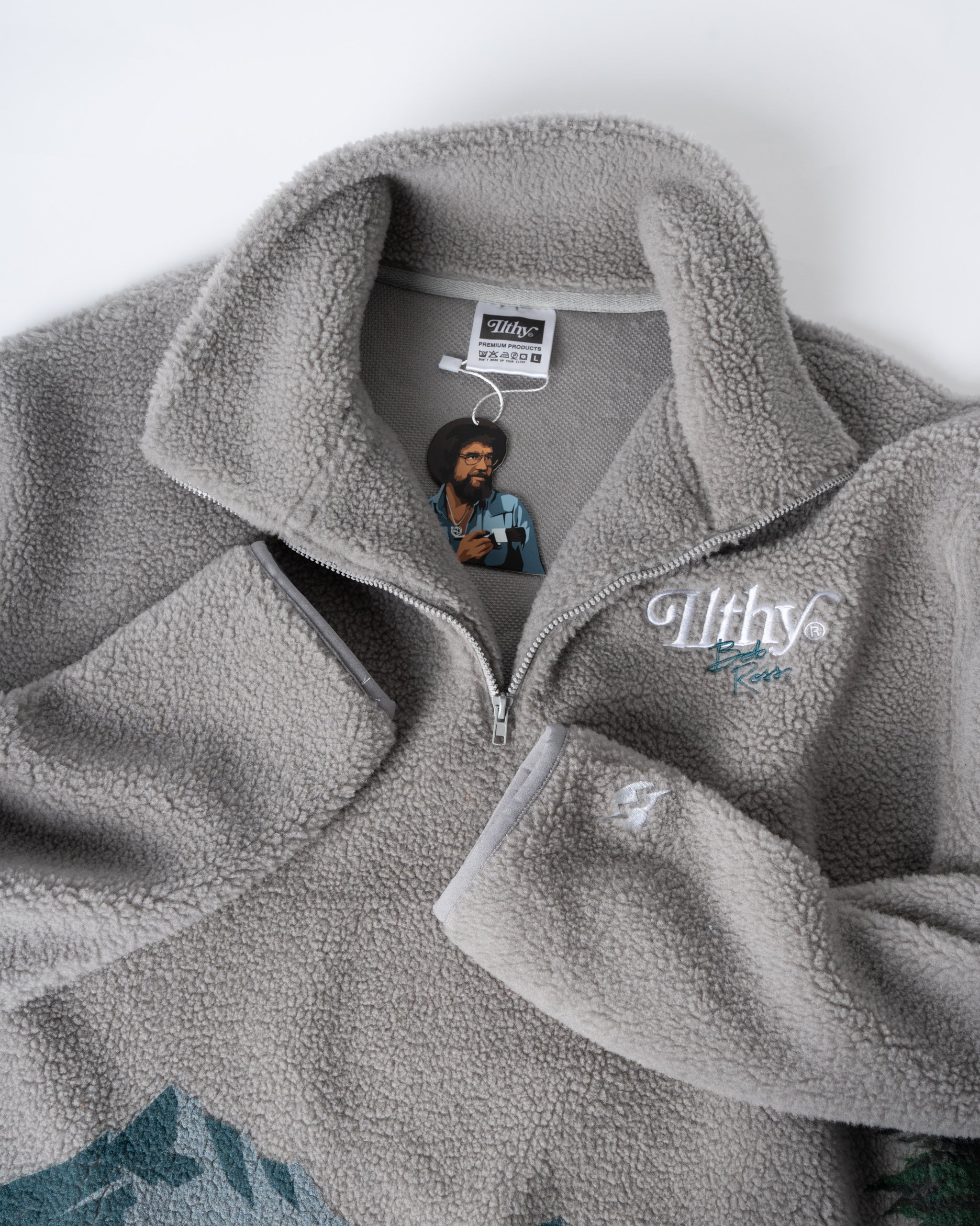 ILTHY® for Bob Ross Quarter Zip Sherpa Fleece (Gray)