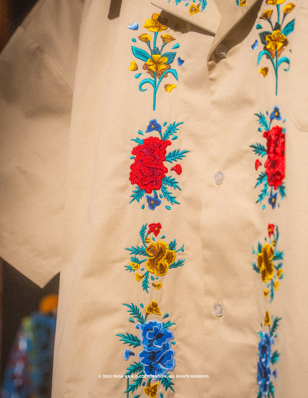 Frida Kahlo Embroidered Floral Work Cream Shirt