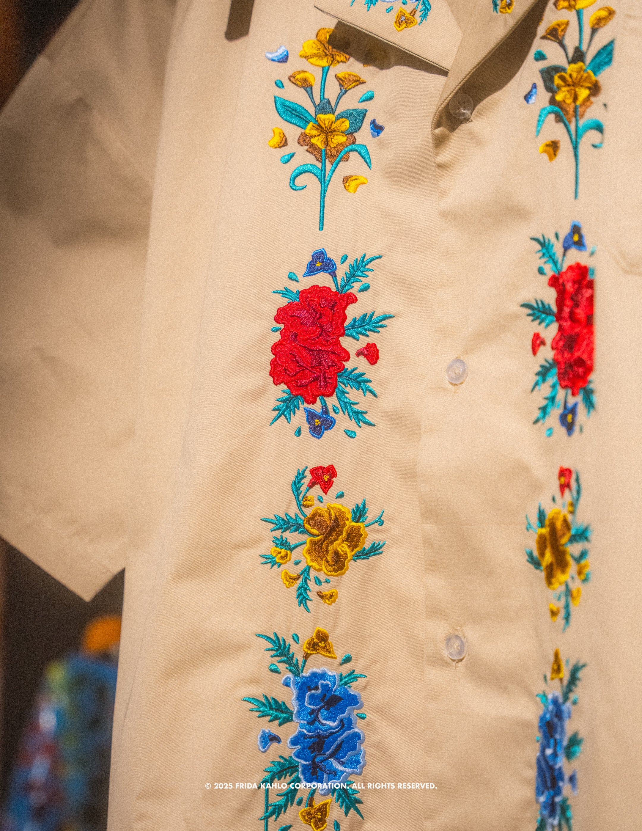 Frida Kahlo Embroidered Floral Work Cream Shirt (Pre-Order)