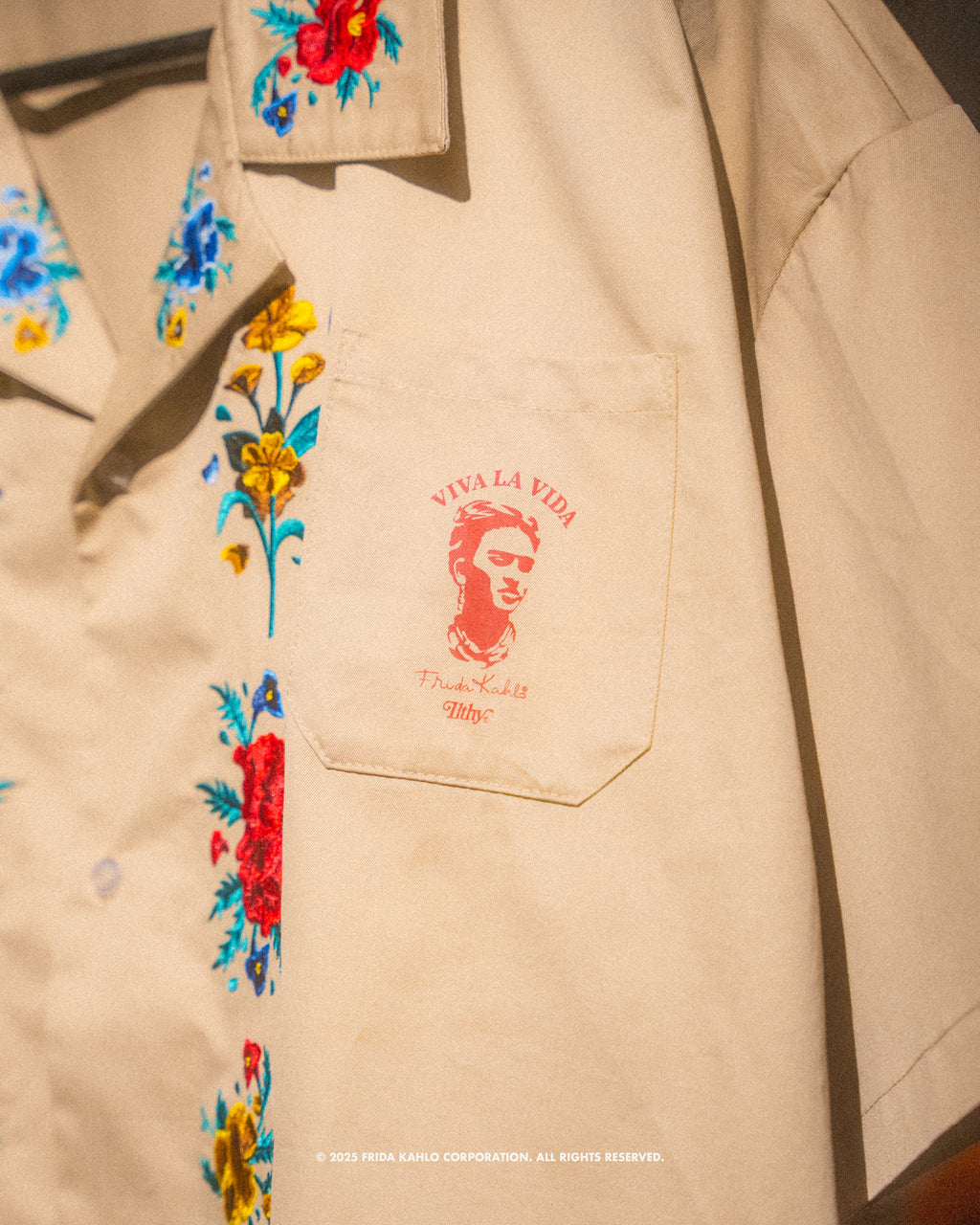 Frida Kahlo Embroidered Floral Work Cream Shirt