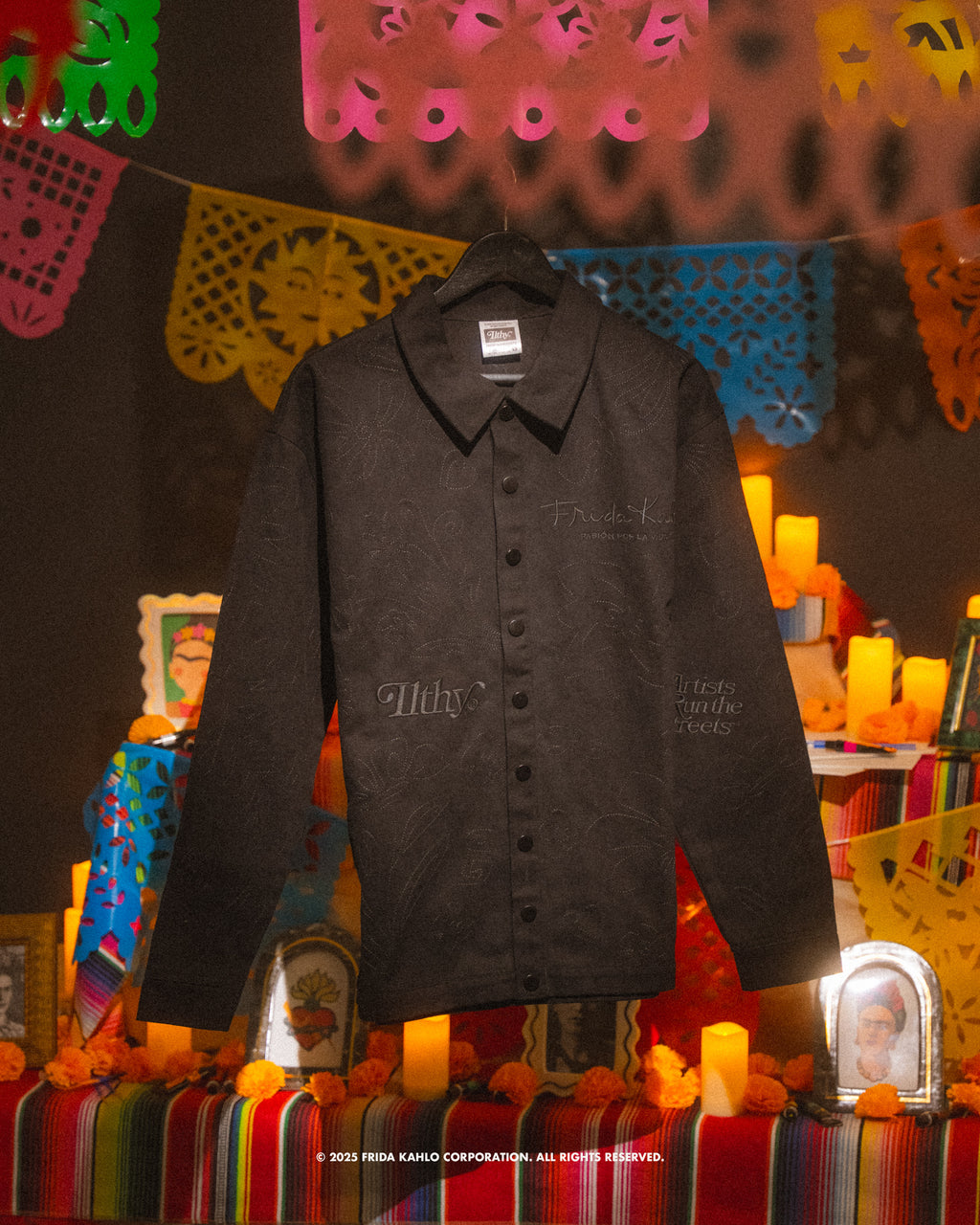 Friday Kahlo Artists Run the Streets™ Embroidered Floral Black Button Up Shirt (Pre-Order)