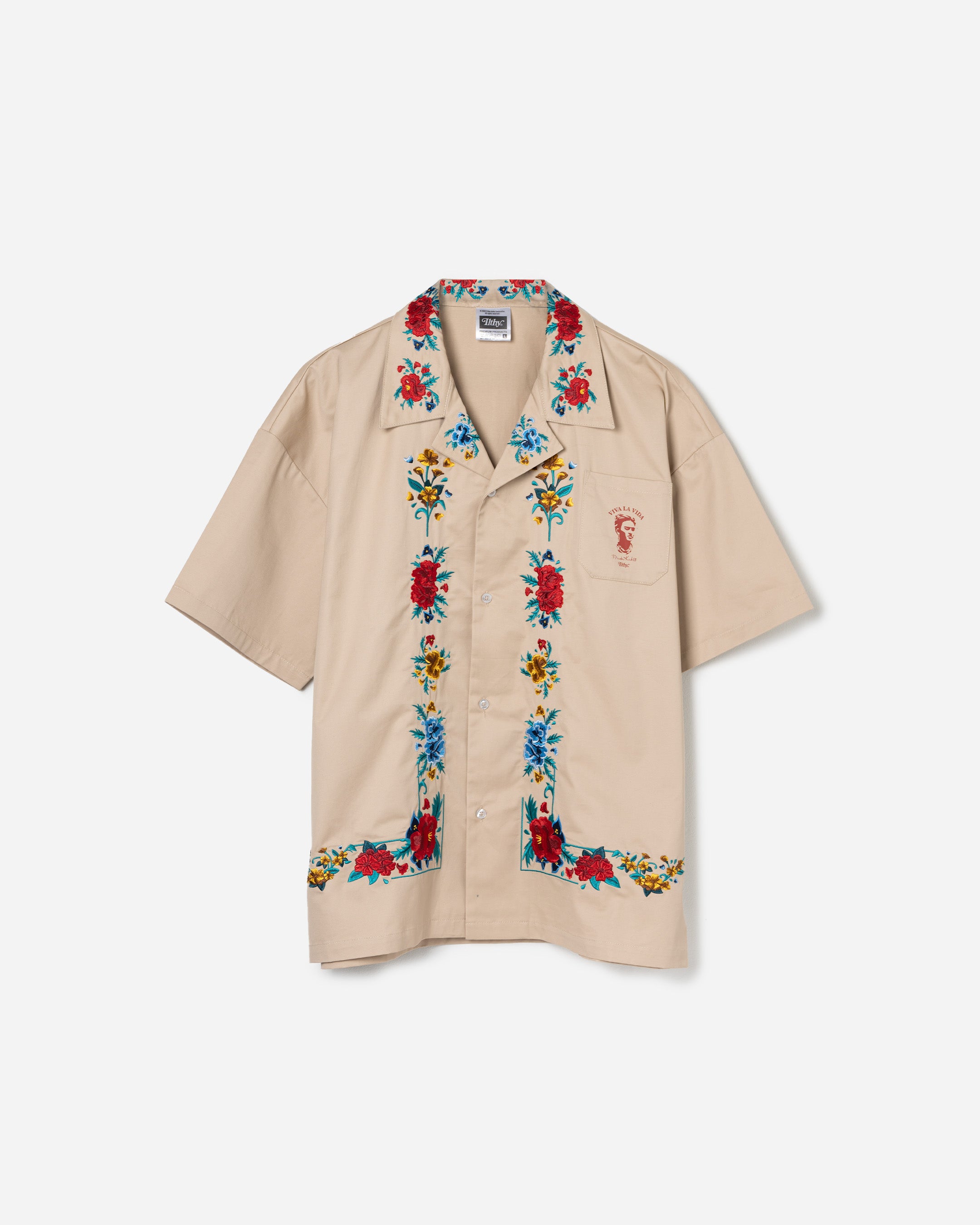 Frida Kahlo Embroidered Floral Work Cream Shirt (Pre-Order)