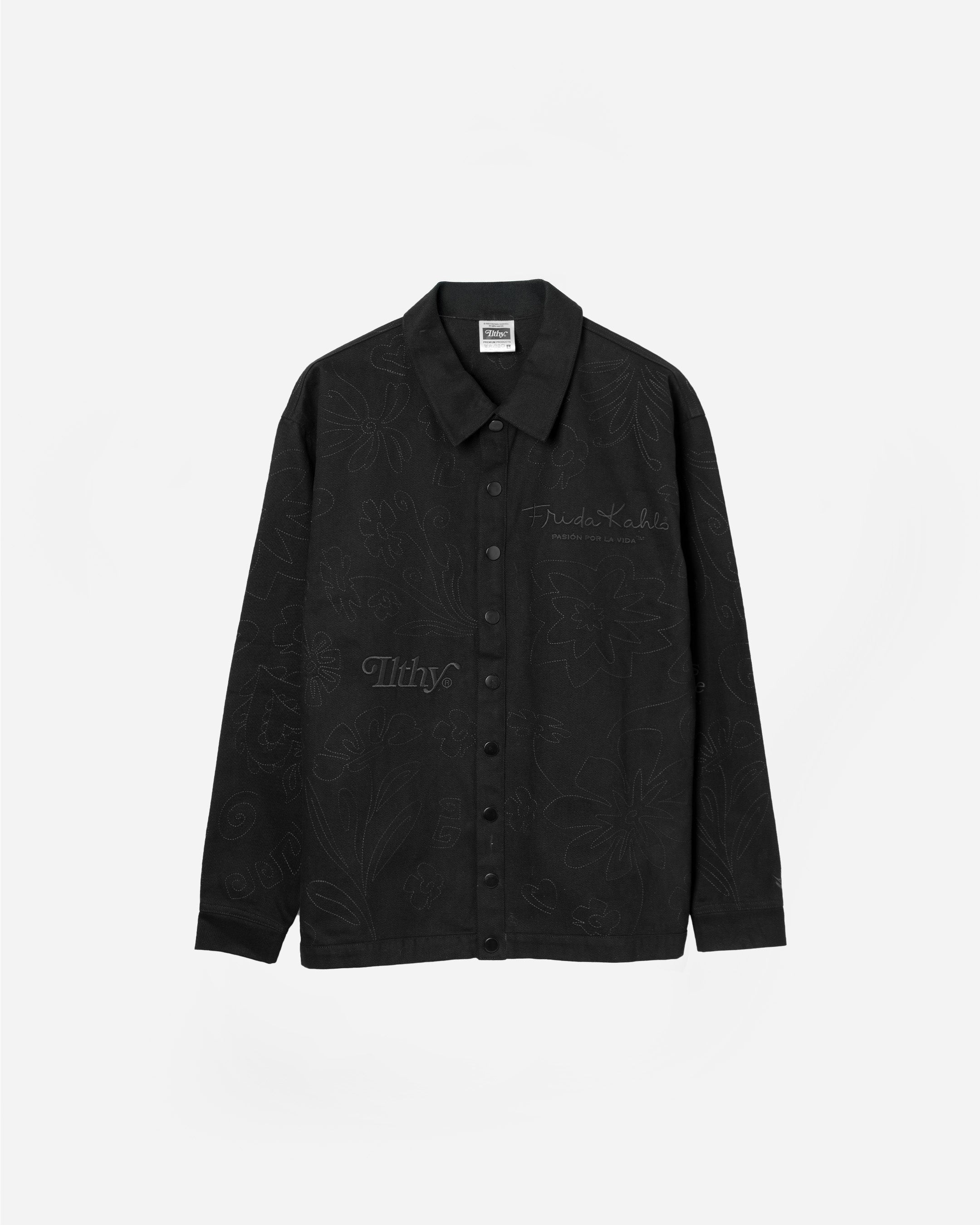 Friday Kahlo Artists Run the Streets™ Embroidered Floral Black Button Up Shirt (Pre-Order)