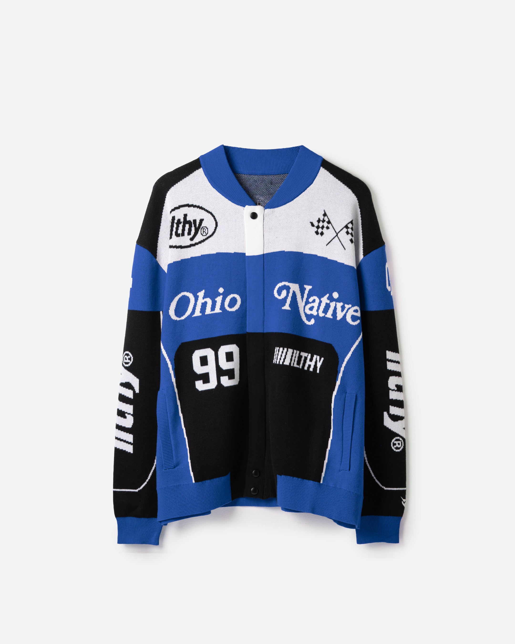 Jacquard Knit Race Jacket (Blue)