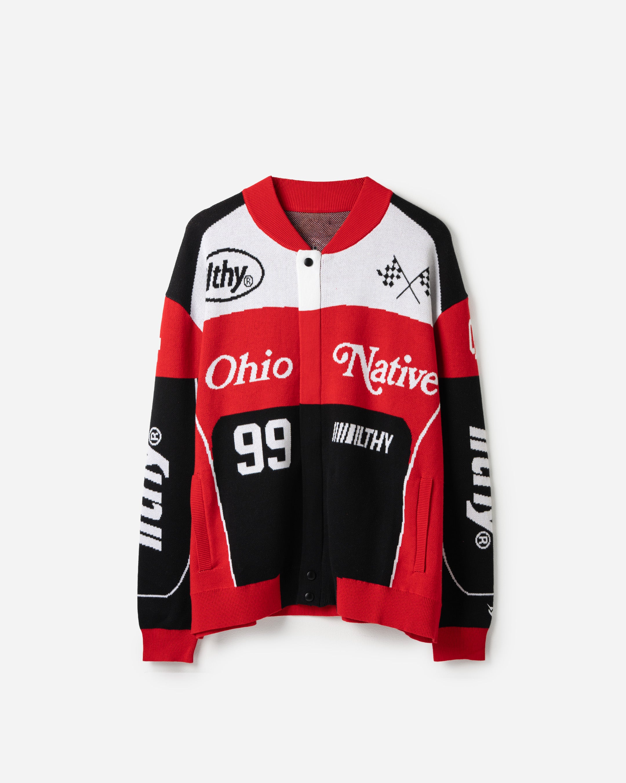 Jacquard Knit Race Jacket (Red)