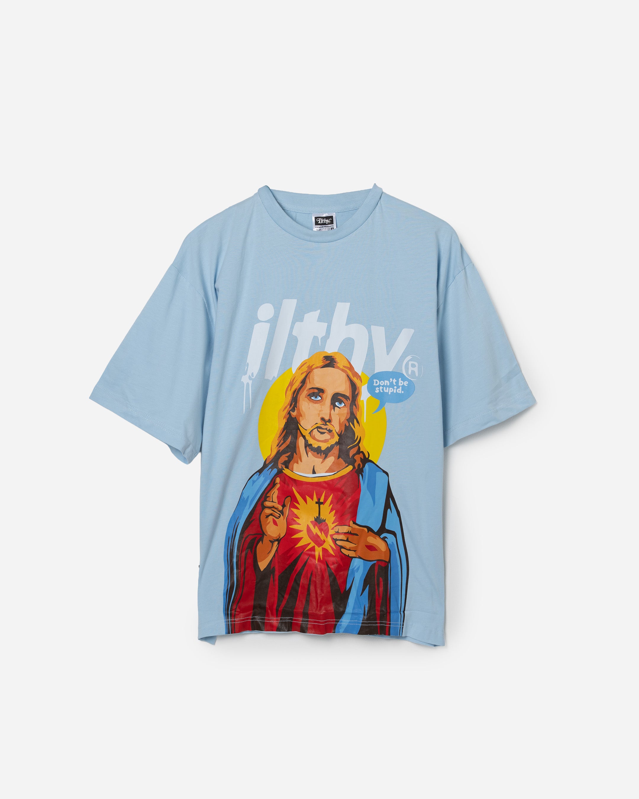 Jesus "Dont be Stupid" Mid-Weight Tee (Light Blue)
