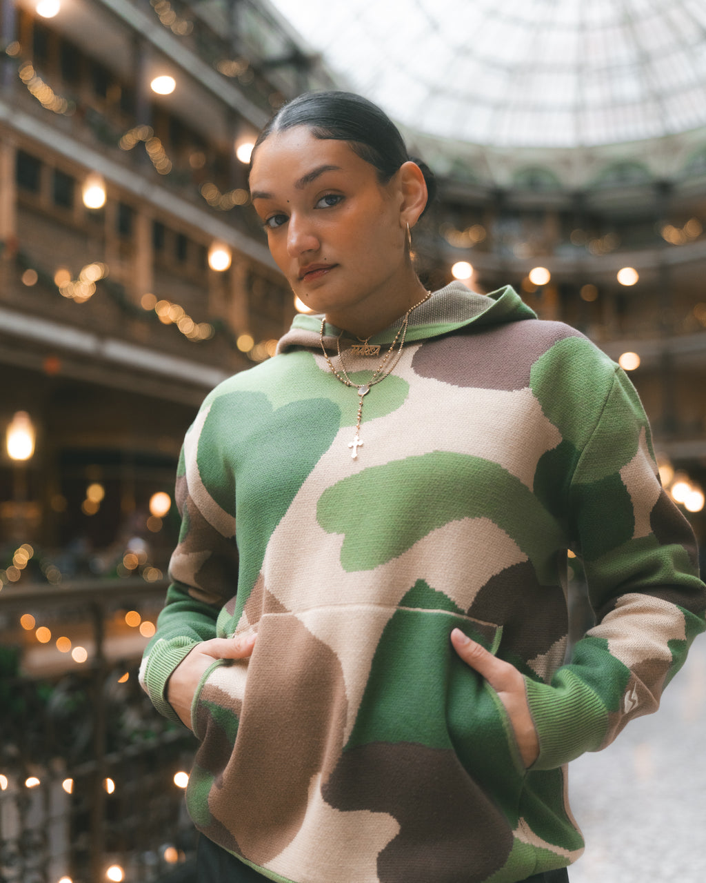 Camo Knit Sweater Hoodie