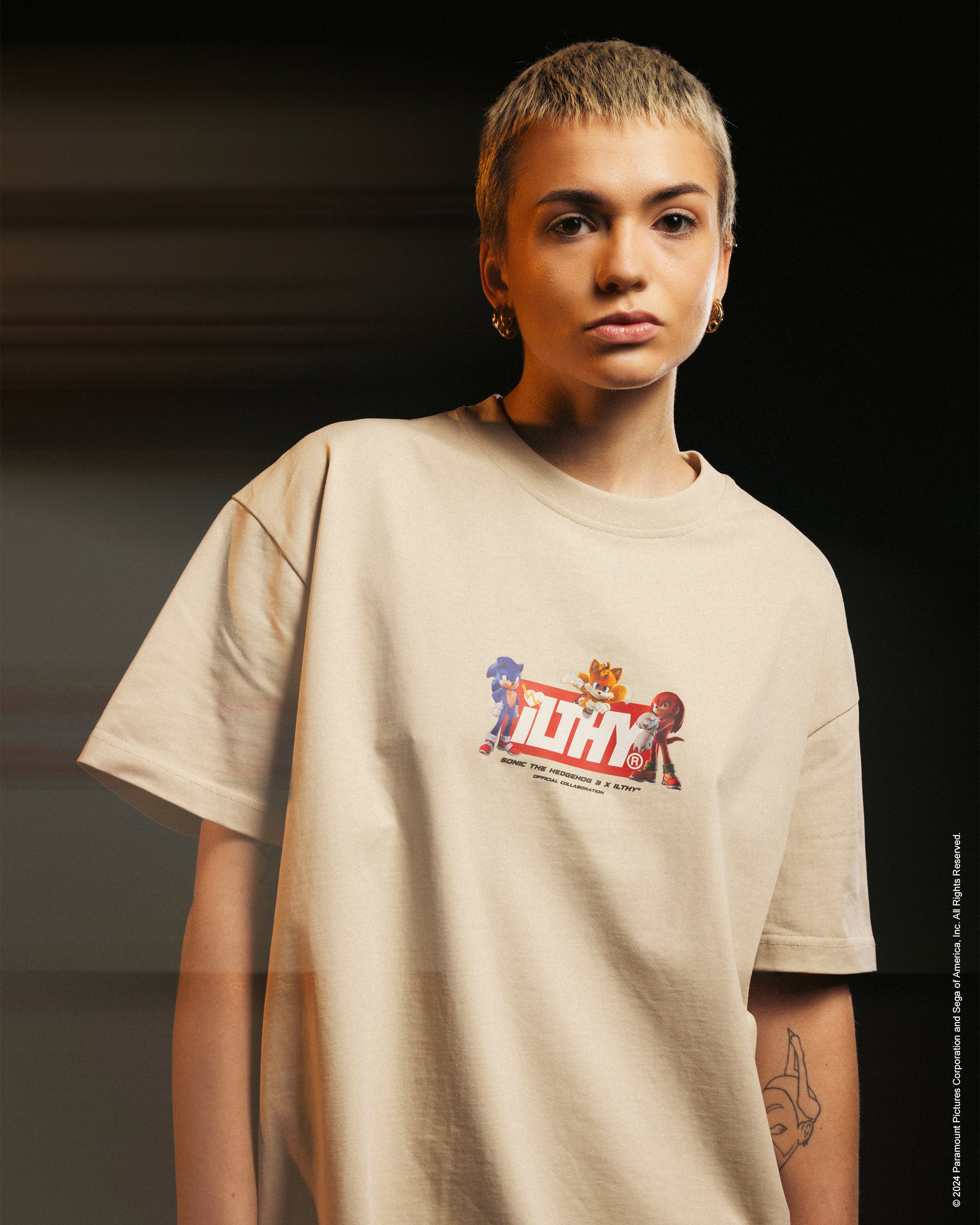 Sonic Block Logo Hero Trio Heavyweight T-Shirt (Cream)