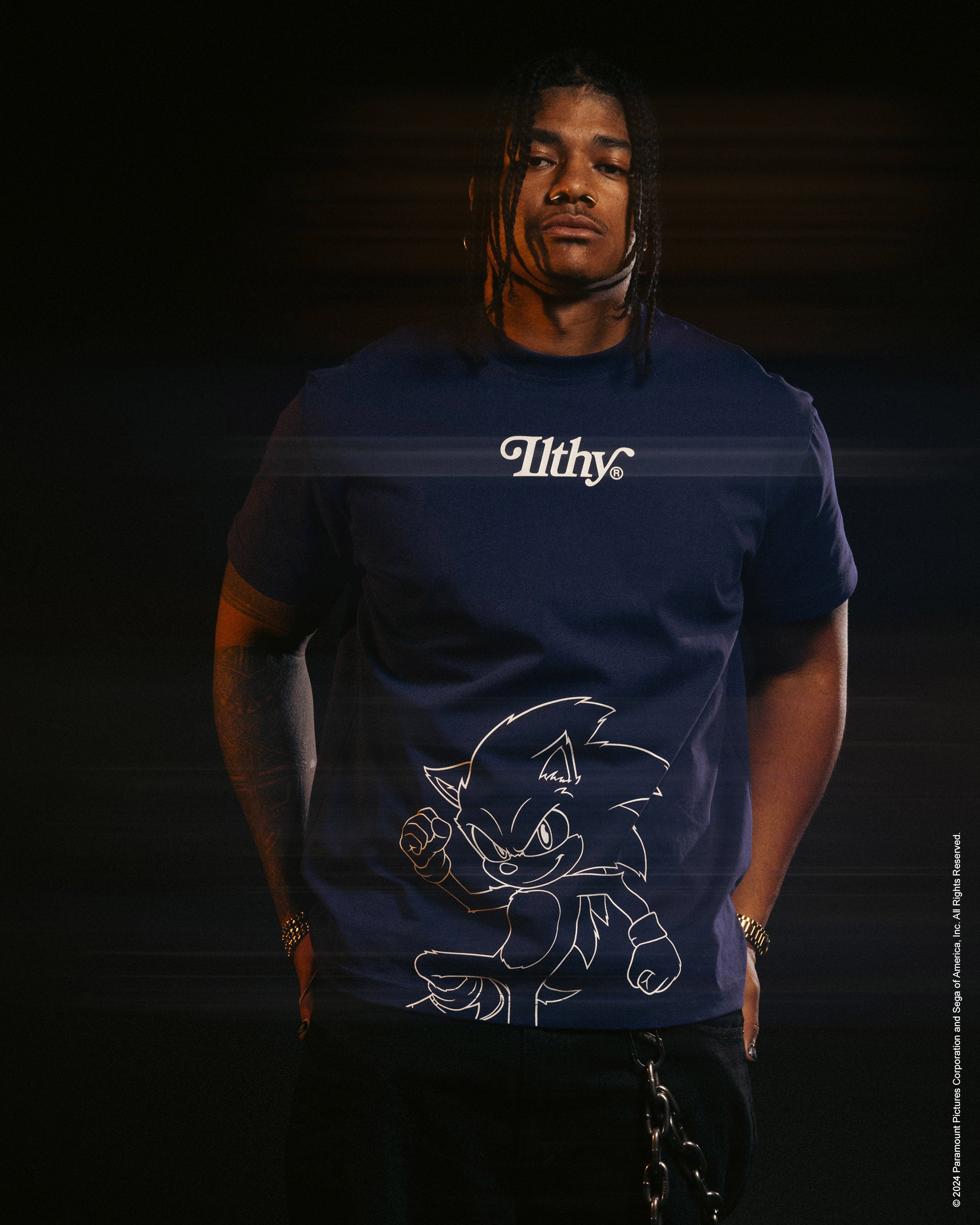 Sonic Outline Heavyweight T-Shirt (Navy)