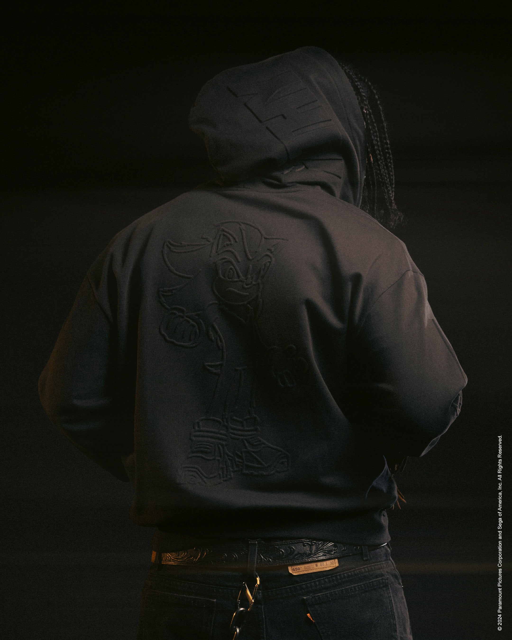 Sonic Embossed Shadow Zip Hoodie (Black)