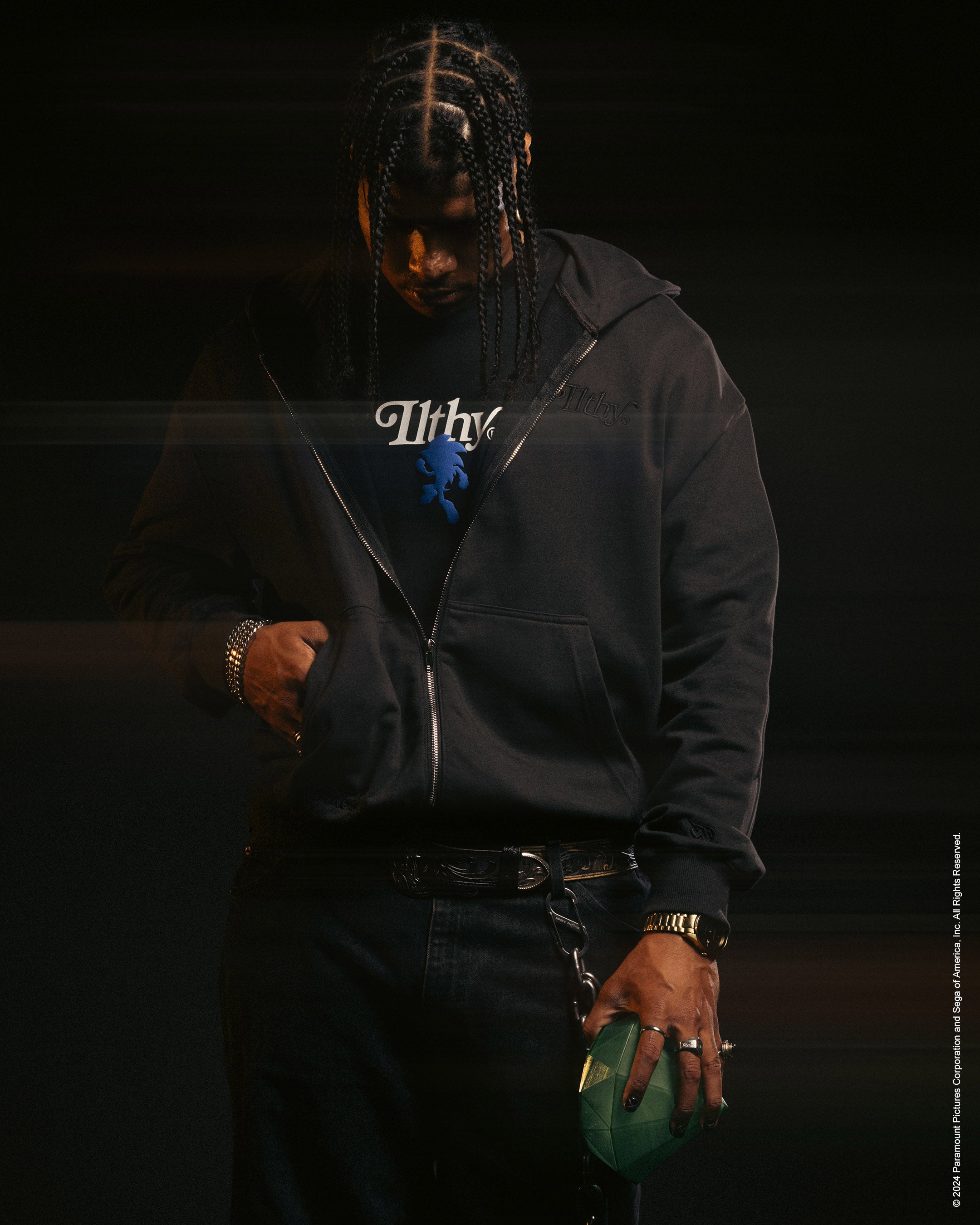 Sonic Embossed Shadow Zip Hoodie (Black)